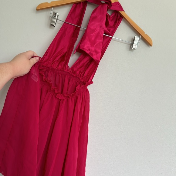 Bundle Halter Backless Pajama Night Dress Sleeveless & Pantie M Red Silky - Picture 2 of 6